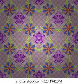 Vector texture daisy flowers detail. Fabric pink, purple and gray seamless pattern with flowers.