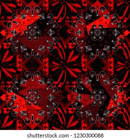 Vector texture daisy flowers detail. Fabric brown, red and black seamless pattern with flowers.