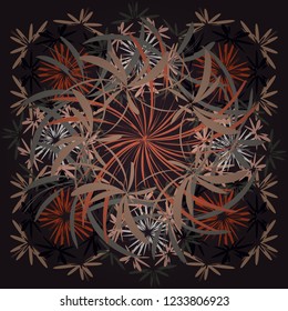 Vector texture daisy flowers detail. Fabric gray, orange and brown seamless pattern with flowers.