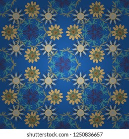 Vector texture daisy flowers detail. Fabric beige, green and blue seamless pattern with flowers.