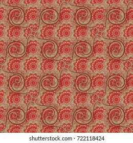 Vector texture daisy flowers detail. Fabric beige, red and neutral seamless pattern with flowers.