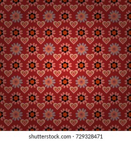 Vector texture daisy flowers detail. Fabric red, pink and black seamless pattern with flowers.