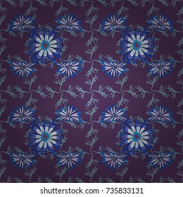 Vector texture daisy flowers detail. Fabric blue, black and violet seamless pattern with flowers.