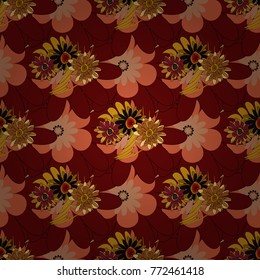 Vector texture daisy flowers detail. Fabric orange, black and red seamless pattern with flowers.