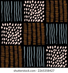 Vector texture with different brush strokes. Seamless pattern with hand drawn ink lines and spots. 