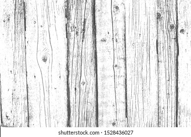 Vector texture of distressed pine wood fence.  Black and white wooden background. Cool wood panel pattern for print or design. Rustic grayscale wooden  wallpaper. Table top view. EPS10.