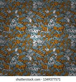 Vector texture. Doodles on a blue, black and yellow colors. Illustration. Beautiful fabric background.