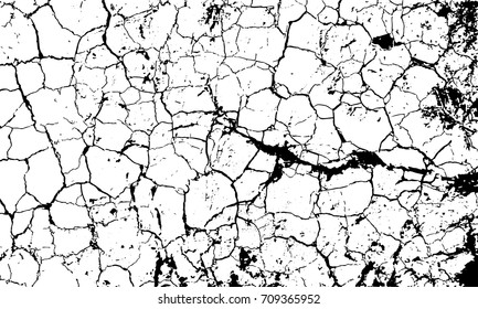 Vector texture of dry ground surface with grains, cracks and stains. Grunge abstract background. Distressed cracked overlay.