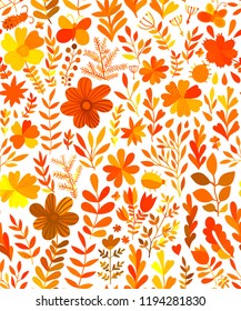  vector texture with flowers and plants. Floral ornament. Original flowers pattern