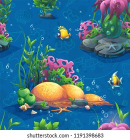 Vector texture funny seaworld. Bright image to create original video or web games, graphic design, screen savers.