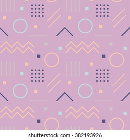 Vector texture of geometric colorful shapes. Geometric figures pattern in modern hipster style. Nice abstract background with geometrical figures in flat style and pastel colors.