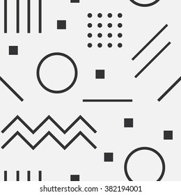 Vector texture of geometric colorful shapes. Geometric figures pattern in modern hipster style. Nice abstract black and white background with geometrical figures in flat style and monochrome colors.