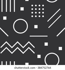 Vector texture of geometric colorful shapes. Geometric figures pattern in modern hipster style. Nice abstract background with geometrical figures in flat style and black and white.