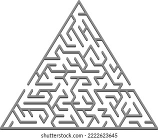 Vector texture with a gray triangular 3D maze, game. Abstract illustration with maze on a white background. Pattern for children books, magazines.