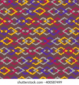 Vector Texture with Grunge Repeating Colorful Rhombus. African Ornaments Seamless Pattern. Abstract Decorative Background.