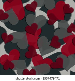 Vector texture of hearts in red and pink colors of different sizes. Valentine's day illustrations, romantic themes. Application in printed materials, wrapping paper and much more.