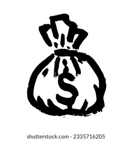 Vector texture illustration of a bag of money. Dollar sign. Hand drawn illustration.