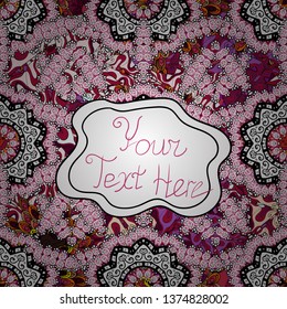 Vector texture. Illustration. Beautiful fabric background. Doodles on a black, white and magenta colors.