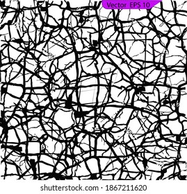 Textura vectorial con muchas grietas y arañazos. Crackle. Fondo abstracto de textura gruesa. La textura de las grietas. Montaje de texturas onduladas. Efecto angustiado. Fondo Grunge. 