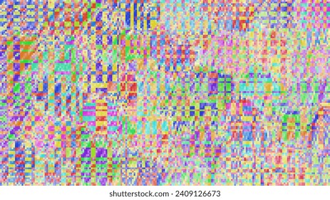 Vector texture mosaic pixel background or wallpaper. Bright abstract poster. Art noisy camouflage. Many small colored squares. Modern geometric grid.