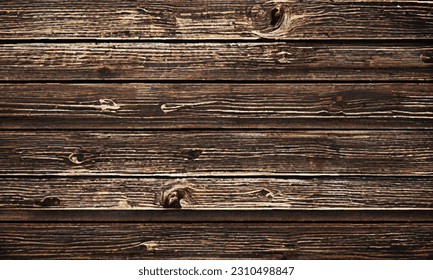 Vector texture of old wood, wooden panels. Grunge, old, retro wooden background, horizontal stripes. Dark tree. The background