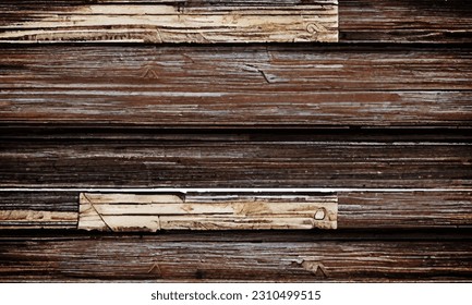 Vector texture of old wood, wooden panels. Grunge, old, retro wooden background, horizontal stripes. Dark tree. The background