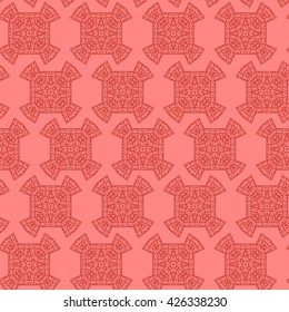 Vector Texture on Red. Element for Design. Ornamental Backdrop. Pattern Fill. Ornate Floral Decor for Wallpaper. Traditional Decor on Background