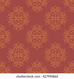 Vector Texture on Red. Element for Design. Ornamental Backdrop. Pattern Fill. Ornate Floral Decor for Wallpaper. Traditional Decor on Red Background