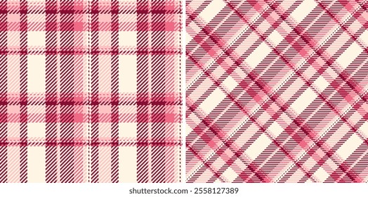 Vector texture pattern of fabric plaid background with a check textile tartan seamless. Set in warm colours. Latest fashion trends.