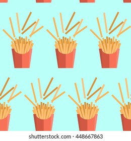 Vector texture of pattern with french fries. Potato in a flat style. Seamless background