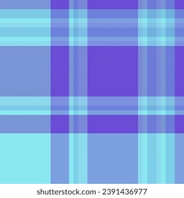 Vector texture pattern of textile check tartan with a background fabric seamless plaid in cyan and indigo colors.