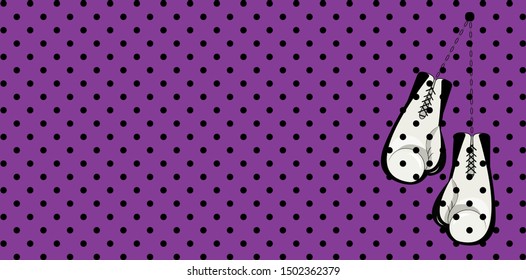 Vector texture polka dot background with black and white Boxing Gloves. All elements are located on separate layers.