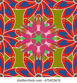 Vector texture for prints, fabric, wallpapers, textile. Embroidery floral seamless pattern. Colorful grunge flourish abstract background with colored flowers.