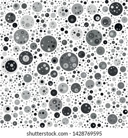Vector texture of randomly arranged gray multilayer circles of various sizes and shades