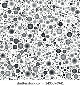 Vector texture of randomly arranged gray multilayer circles of various sizes and shades