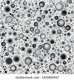 Vector texture of randomly arranged gray multilayer circles of various sizes and shades