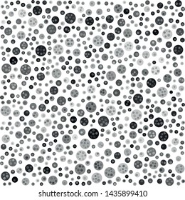 Vector texture of randomly arranged gray multilayer circles of various sizes and shades