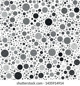 Vector texture of randomly arranged gray multilayer circles of various sizes and shades