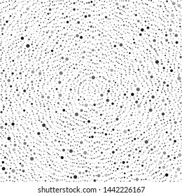 Vector texture of randomly arranged gray circles of various sizes and shades. Circles partially formed up in circles.