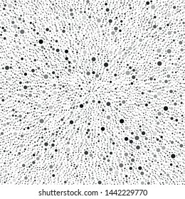 Vector texture of randomly arranged gray circles of various sizes and shades. Circles partially formed up radially.