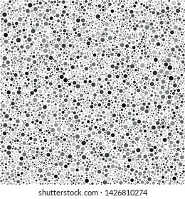 Vector texture of randomly arranged isolated gray circles of various sizes and shades