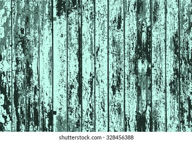 Vector texture of realistic turquoise old painted wooden fence. Vector illustration
