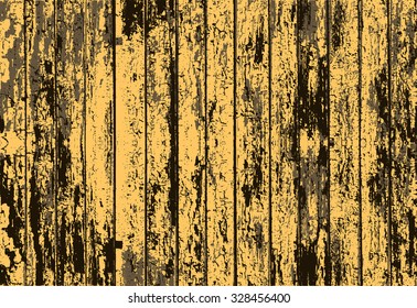 Vector texture of realistic yellow old painted wooden fence. Vector illustration