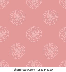 Vector texture rose seamless pattern in pink. Simple doodle flower hand drawn made into geometric repeat. Great for background, wallpaper, wrapping paper, packaging, fashion.
