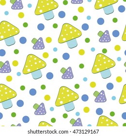 vector texture seamless of the mushrooms and colorful point