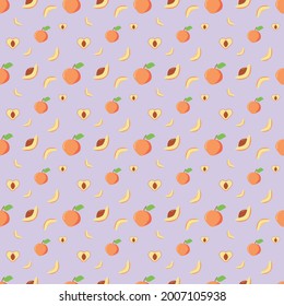 Vector texture seamless pattern with peach. Summer wallpaper, background with fruits.
