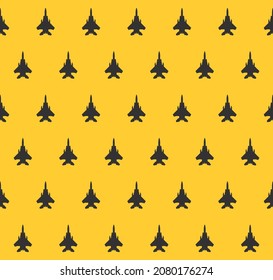 Vector texture of silhouettes of black fighter jets on a yellow background