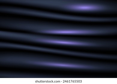 Textura de Vector de seda, satén, tela drapeada sobre fondo lujoso, látex azul negro brillante 