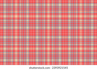 Vector texture tartan of check pattern fabric with a seamless background textile plaid in red and pastel colors.