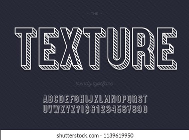 Vector texture trendy 3d typeface for decoration, logo, party poster, t shirt, book, greeting card, sale banner, printing on fabric, stamp. Cool typography alphabet. Modern font. 10 eps